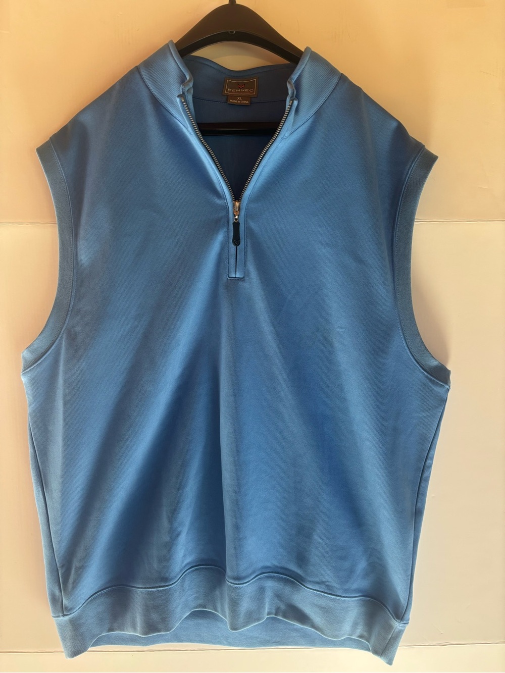 FENNEC Men's Blue Knit 1/4 Zip Pullover Vest XL Stand-Up Collar Logo